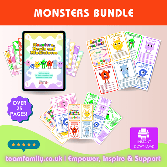 Monsters Bundle- Emotions Flashcards and Feelings Guide - Team Family