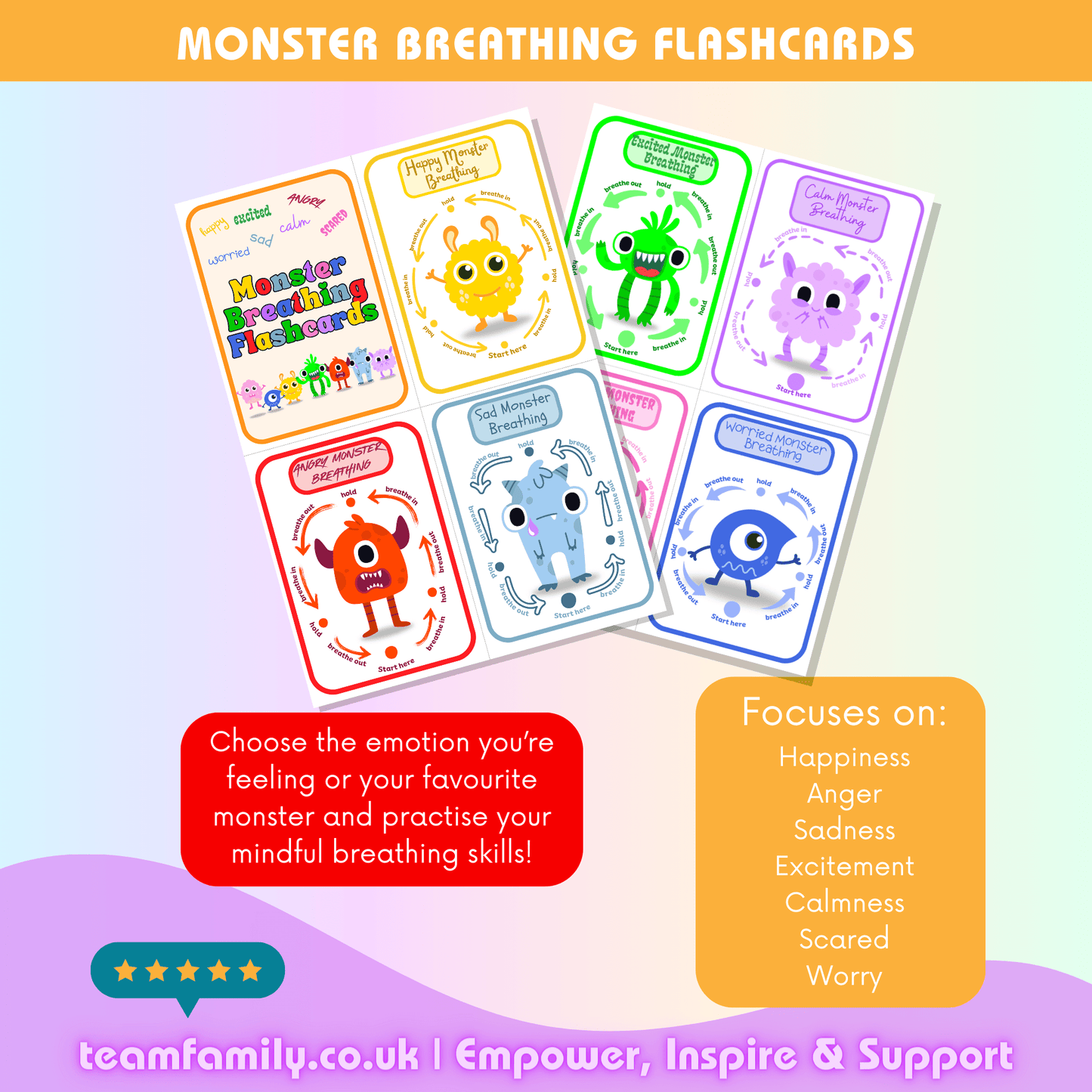 Monsters Bundle- Emotions Flashcards and Feelings Guide - Team Family