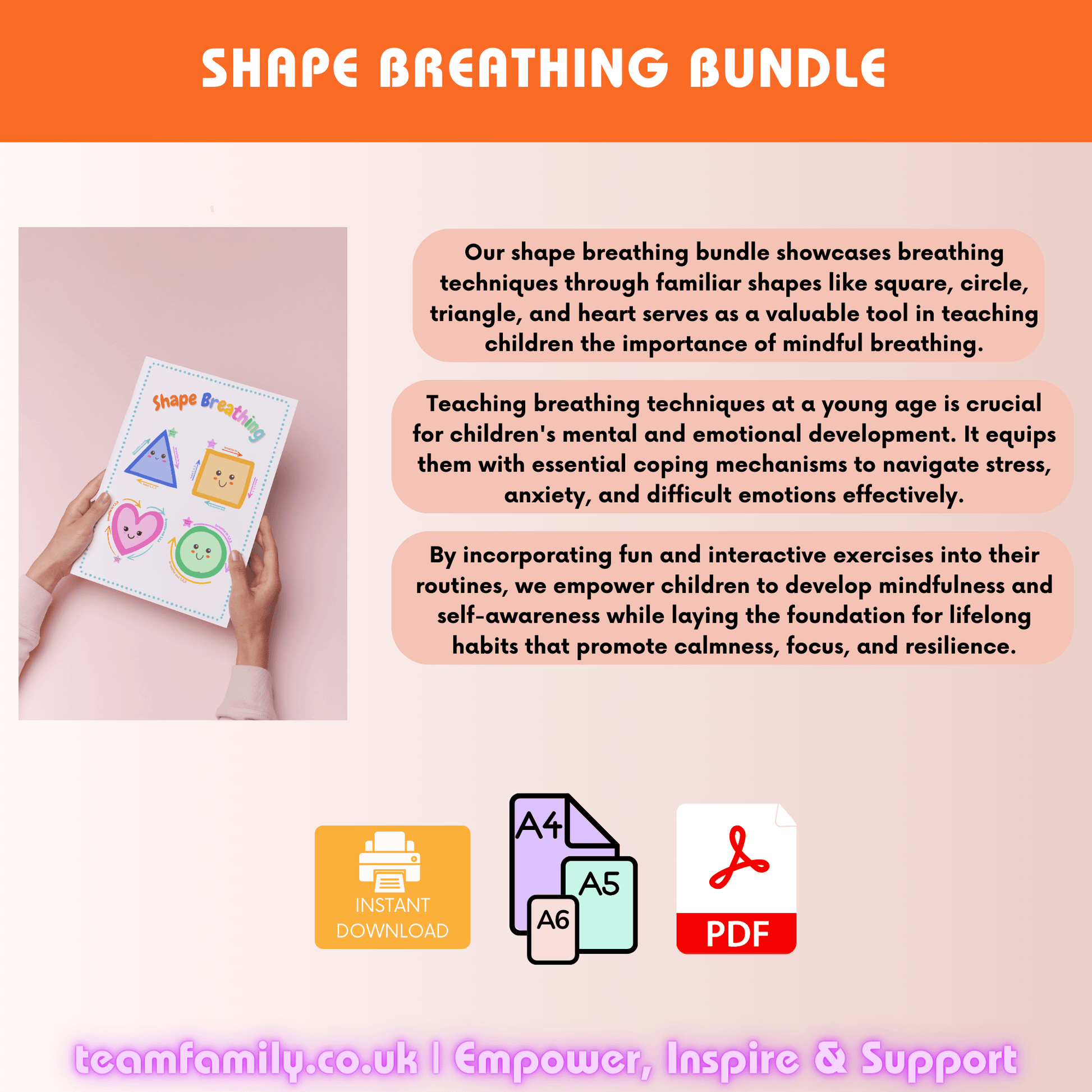 Mindful Breathing Bundle- Flashcards and Posters - Team Family