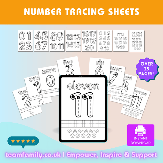 Number Tracing Sheets - Team Family